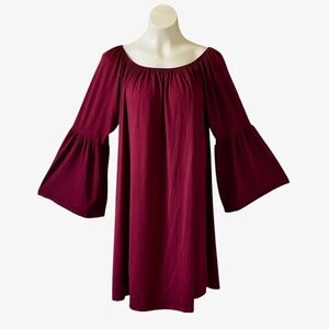 LA Gypsy Burgundy Bell Sleeve Tunic Top Sweater Dress 1X Stretch Boho Vintage